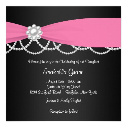 Pink Pearl Pink Black Girls Photo Christening Invi Custom Invitation