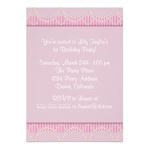 Pink Pearl Pinstripe Girls 1st Birthday Party Invitations