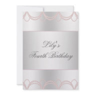Pink Pearl Silver Girls Fourth Birthday Invitation invitation