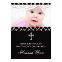 Pink Pearls Pink and Black Christening invitations