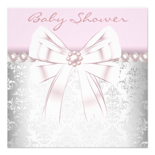 Pink Pearls Pink Damask Baby Shower Custom Invite