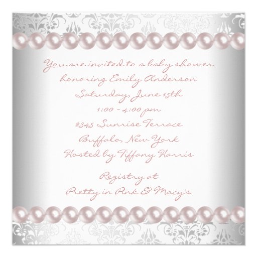 Pink Pearls Pink Damask Baby Shower Custom Invite