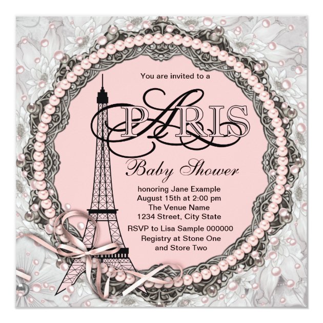Pink Pearls Pink Paris Baby Shower Card
