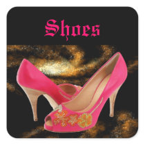 Pink Peeptoe Pumps with Swarovski Crystals Square Sticker