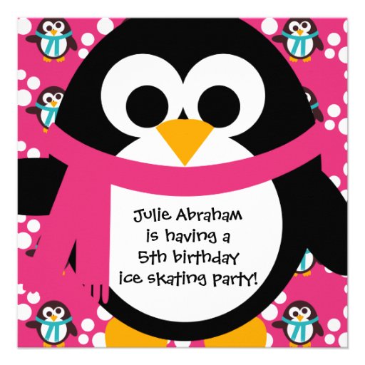 Pink Penguin Party Invitation