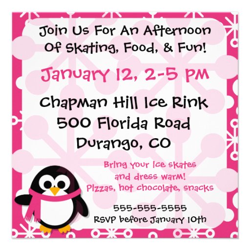 Pink Penguin Party Invitation