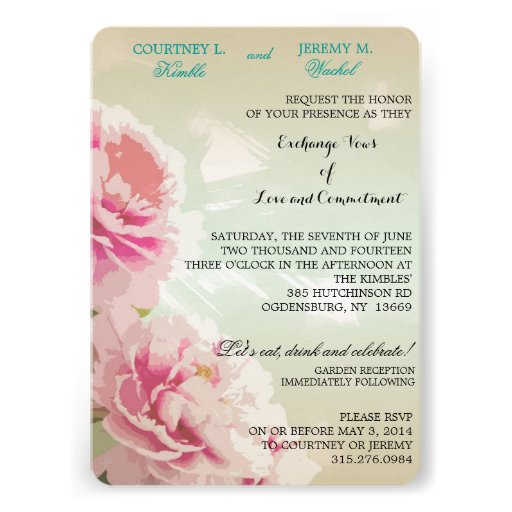 Pink Peonies Floral Wedding Invitation