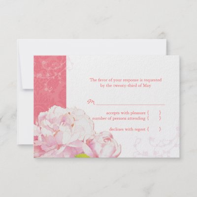 Pink Peony Bloom Swirls Wedding RSVP Cards 35x5 Custom Invite by 