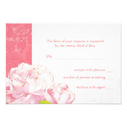 Pink Peony Blooms + Swirls Wedding RSVP (3.5x5) Custom Invite