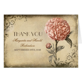 pink peony blossom vintage wedding thank you cards