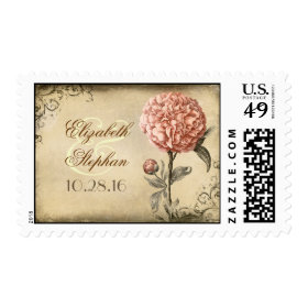 pink peony blossoms vintage wedding postage stamps