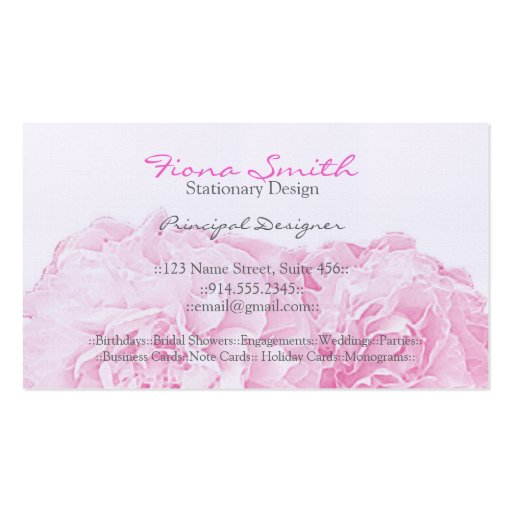 Pink Peony Business Cards (front side)