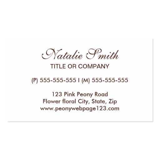 Pink peony flower floral business or profile card business card (back side)