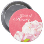 Pink Peony Wedding Maid of Honor Buttons (4")