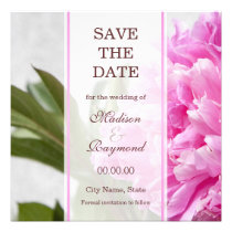 Pink peony wedding save the date announcement invitations