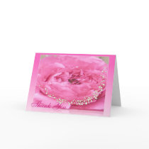 Pink Peony with Pearls Thank You Card