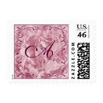 Pink Peony with Twirl Border, Monogram postage
