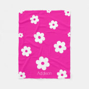 Pink Personalized simple cute kawaii girly White Flower daisy petal Fleece Blanket