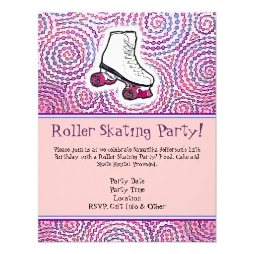 Pink Personalized Roller Skating Party Invitation