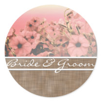 Pink Petunia On Brown Linen Stickers