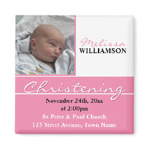 Pink Photo Christening or Baptism Invitation magnets