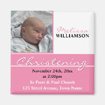 Pink Photo Christening or Baptism Invitation Fridge Magnets