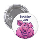 Pink Pig Birthday Girl Button