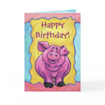Pink Pig Character Happy Birthday Cards
