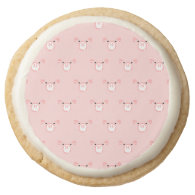 Pink Pig Face Pattern Round Premium Shortbread Cookie