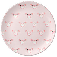 Pink Pig Face Pattern Porcelain Plate
