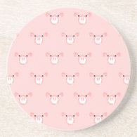 Pink Pig Face Repeating Pattern Beverage Coasters
