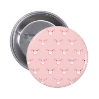 Pink Pig Face Repeating Pattern Button