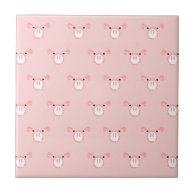 Pink Pig Face Repeating Pattern Ceramic Tiles