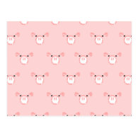 Pink Pig Face Repeating Pattern Postcard