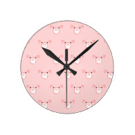 Pink Pig Face Repeating Pattern Round Wallclock