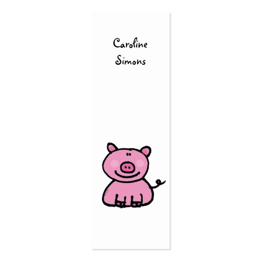 Pink piggy bookmark business cards (front side)