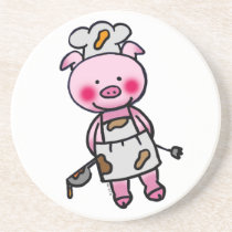 Pink piggy chef drink coasters