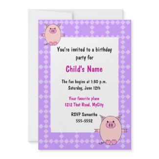 Pink Piggy Children's Birthday Invitation invitation