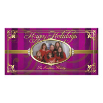 Pink Pinstripe Golden Faux Jewel Photo Cards