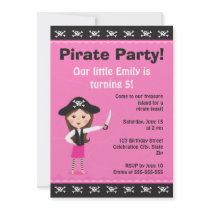 Pink pirate birthday party invitation