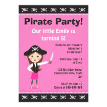 Pink pirate birthday party invitation