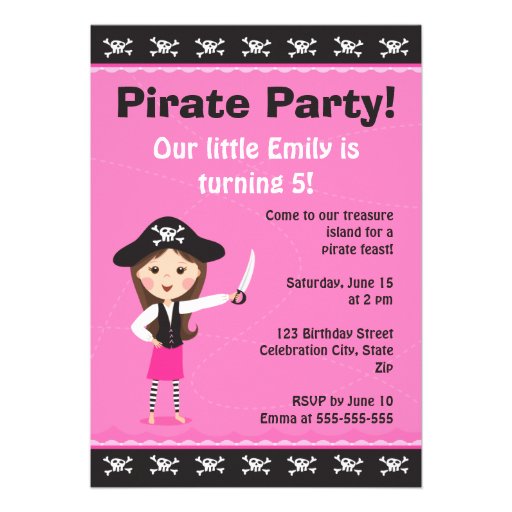 Pink pirate birthday party invitation