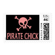 Pink Pirate Chick Postage Stamps