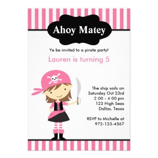 Pink Pirate Girl Birthday Invitations Personalized Announcements