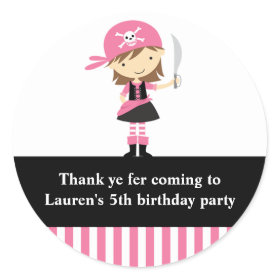 Pink Pirate Girl Birthday Stickers