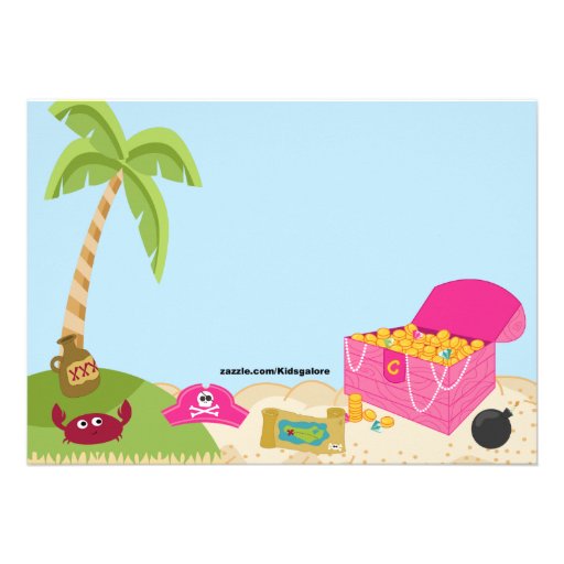 Pink Pirate Girl on an Island Birthday Invitation