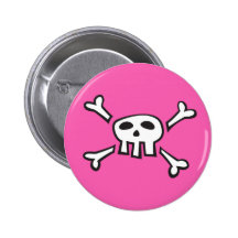 Pink pirate scull cartoon pinback button for girls