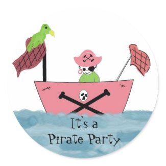 Pink Pirate Ship Round Sticker