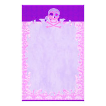 Pink Pirate Skull Flame Stationery