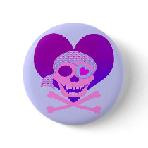 Pink Pirate Skull Heart Buttons